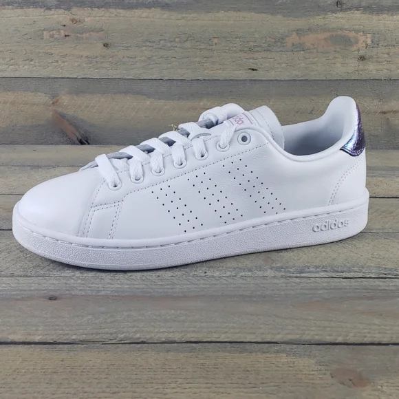 adidas Advantage Women's Tennis Casual Leather Shoes White/Iredescent - Picture 4 of 8